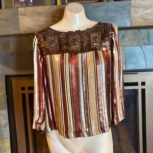 Badgley Mishka Copper Bronze Gold Art Deco Sequin Cocktail Top M